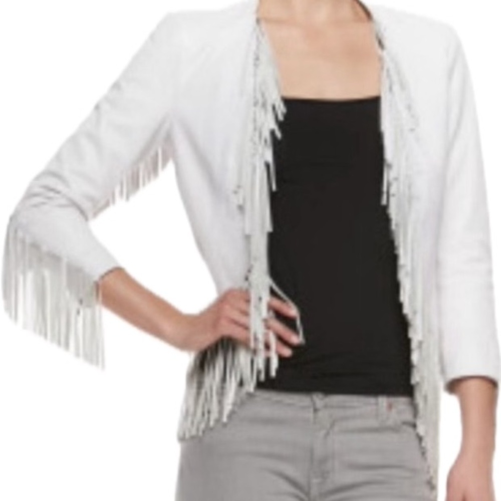 - NWT Rebecca Minkoff leather jacket with fringe chalk